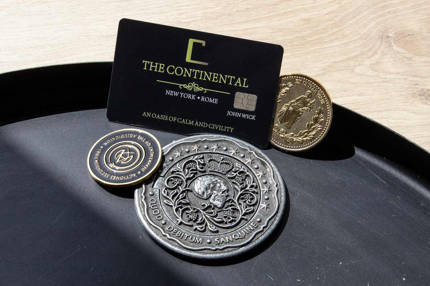 Continental Hotel Gold Coins and Cards set. John Blood oath marker. Continental hotel Gold Coin. Adjudicator coin