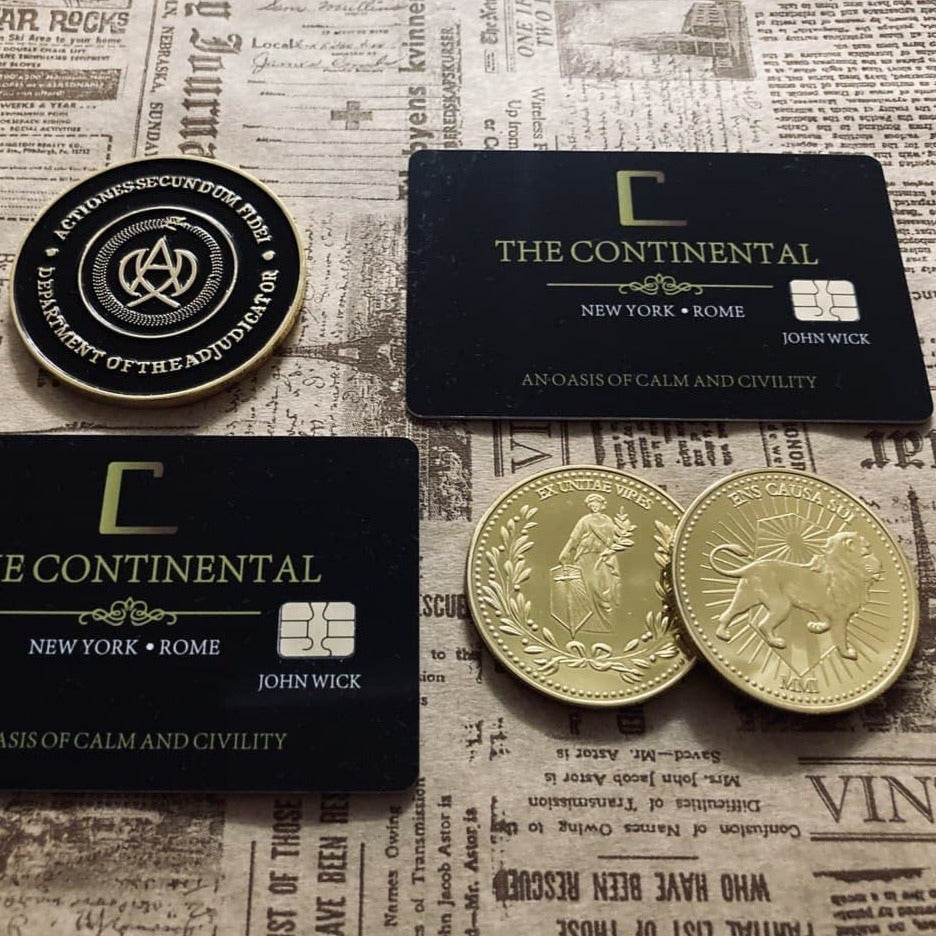 Continental Hotel Сoins and Сards Set. John Wick coin and card. High Table Judge Coin. Cosplay Gold Coin. Adjudicator coin. Keanu