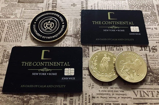 Continental Hotel Сoins and Сards Set. John Wick coin and card. High Table Judge Coin. Cosplay Gold Coin. Adjudicator coin. Keanu