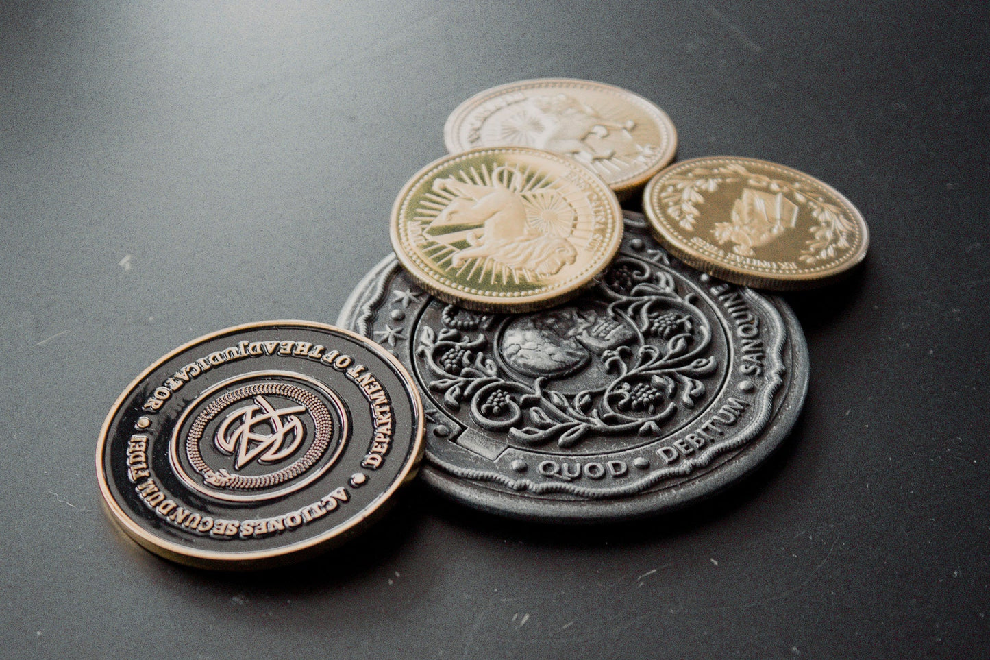 Blood oath marker Continental Hotel coin. Debitum. Keanu J. Wick. gold coin
