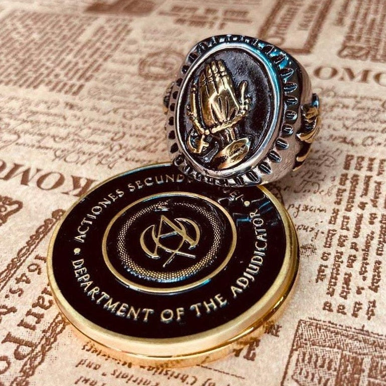 "Fortis fortuna adiuvat" Tattoo J. Wick Ring. Cross Continental Hotel. Blood oath marker gold Prayer coin Ring