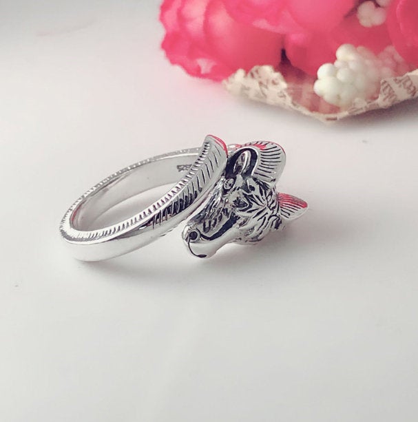 Ring 925 Sterling Silver Adjustable Goat Ring Ram Steampunk Gothic Nature Ring Punk Green Witch Sheep Ring Vintage Gift Magic Black Hand
