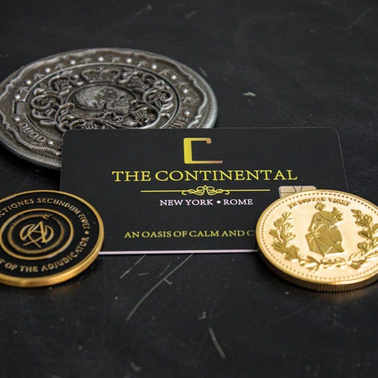 Continental Hotel Gold Coins and Cards set. John Blood oath marker. Continental hotel Gold Coin. Adjudicator coin
